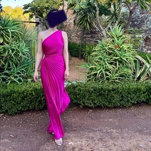 Mango asymmetrical pleated pink dress